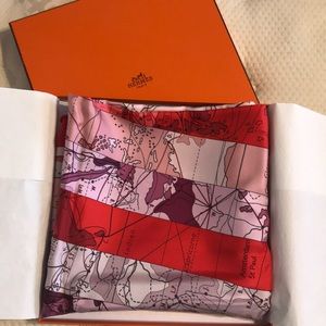 Hermès Red Globe silk scarf